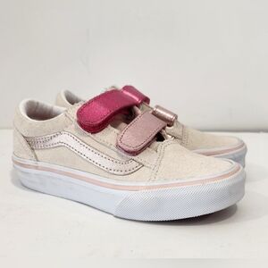 VANS Old Skool V Sneaker New Metallic Pink White Suede Girls 11.5 Skater Shoes